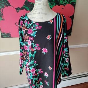 Bob Mackie Wearable Art Multicolor Floral and Stripe Blouse Size 1X